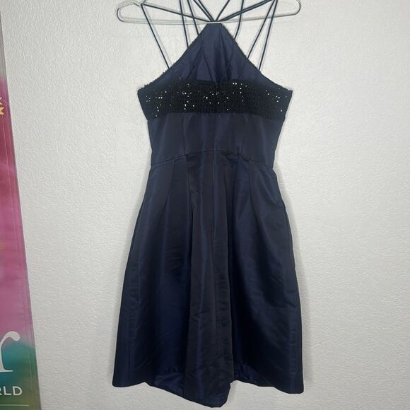 Theia Navy Halter Midi Dress Size 4 - Picture 6 of 13